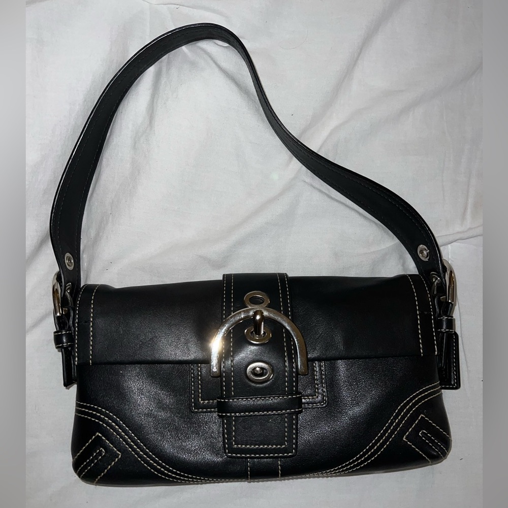 Authentic Vintage Black Leather Coach Buckle Shoulder Bag